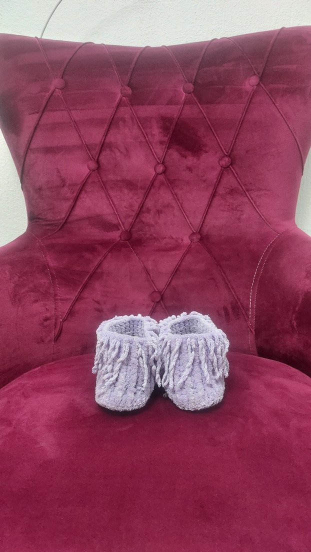 lila örgü kız cocuk ev botu ev ayakkabısı panduf #panduf - Görsel 5