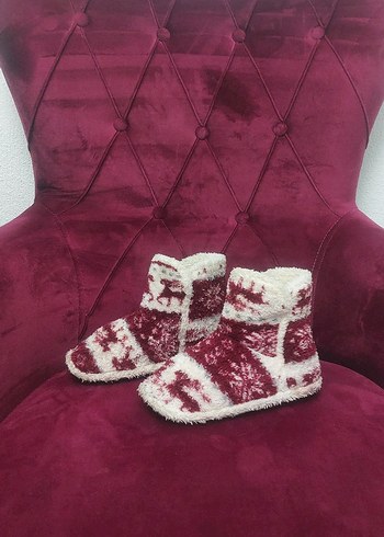 Bordo Desenli Kız Çocuk Sıcak ev botu - Görsel 5