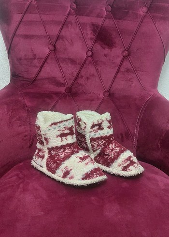 Bordo Desenli Kız Çocuk Sıcak ev botu - Görsel 4