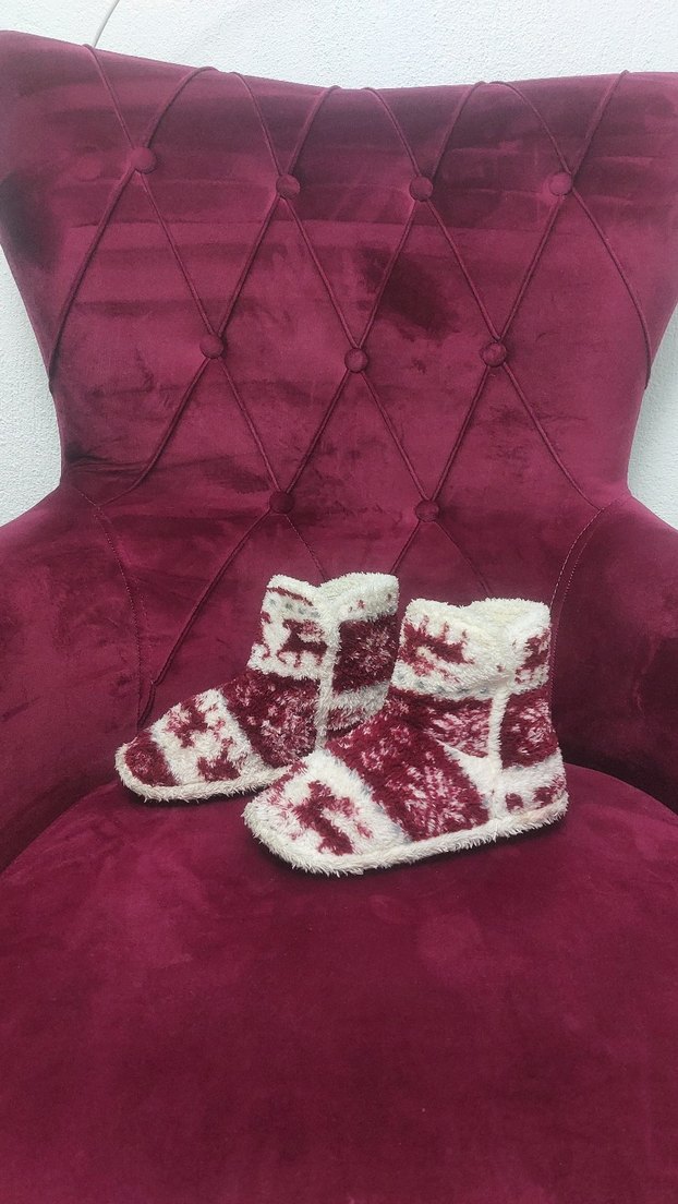 Bordo Desenli Kız Çocuk Sıcak ev botu - Görsel 5