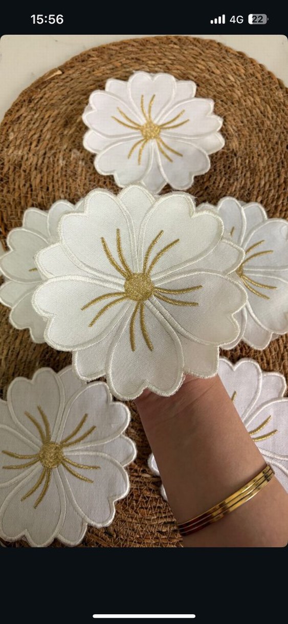 Altın Kenarlı Nakışlı Klasik Peçete kahve sunum peçetesi - Görsel 3