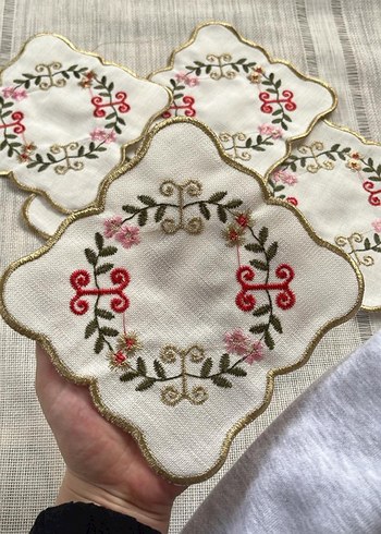 Bohem Çiçek Nakışlı Dekoratif Parça kahve sunum peçetesi #kahve - Görsel 14
