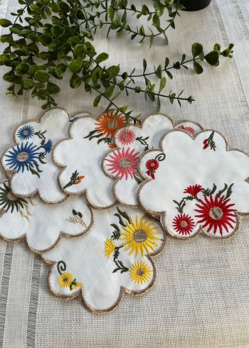 Bohem Çiçek Nakışlı Dekoratif Parça kahve sunum peçetesi #kahve - Görsel 4