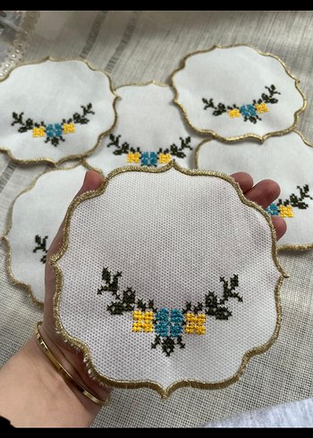 Bohem Çiçek Nakışlı Dekoratif Parça kahve sunum peçetesi #kahve - Görsel 7