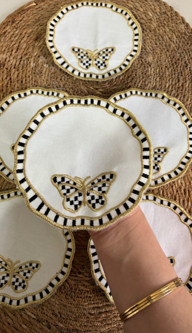 Bohem Çiçek Nakışlı Dekoratif Parça kahve sunum peçetesi #kahve - Görsel 2