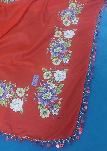 Dantel Detaylı Kırmızı Bohem Fular - Görsel 5