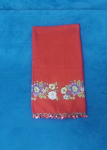 Dantel Detaylı Kırmızı Bohem Fular - Görsel 3