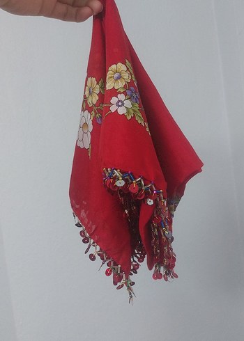 Dantel Detaylı Kırmızı Bohem Fular - Görsel 7