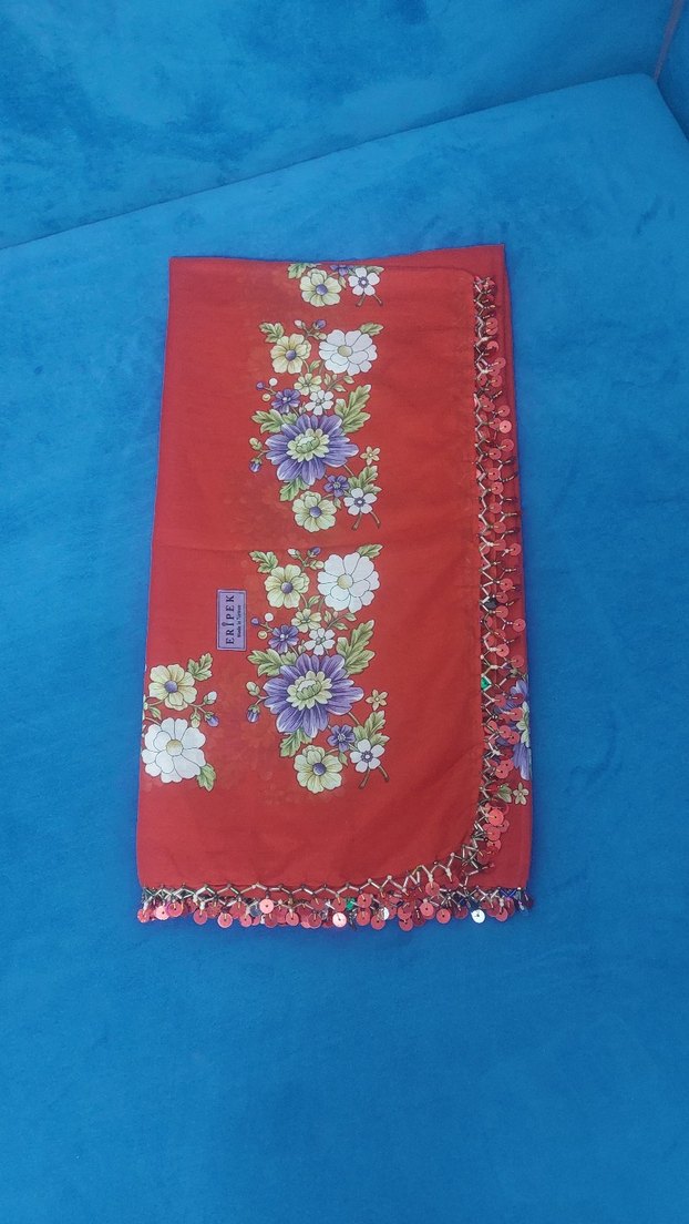 Dantel Detaylı Kırmızı Bohem Fular - Görsel 2