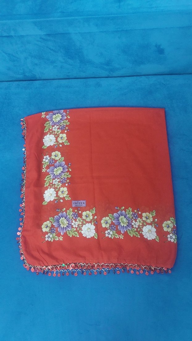 Dantel Detaylı Kırmızı Bohem Fular - Görsel 4