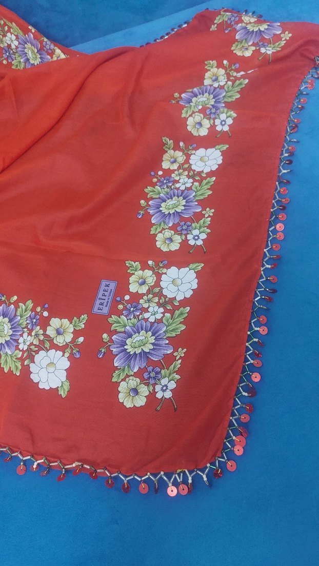 Dantel Detaylı Kırmızı Bohem Fular - Görsel 5