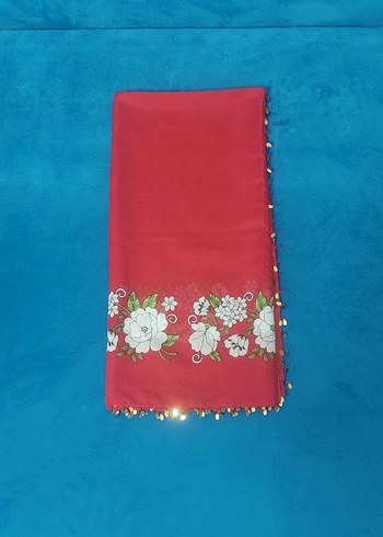 Çiçek Desenli Kırmızı Kadın Fular - Görsel 4