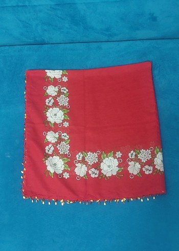 Çiçek Desenli Kırmızı Kadın Fular - Görsel 6