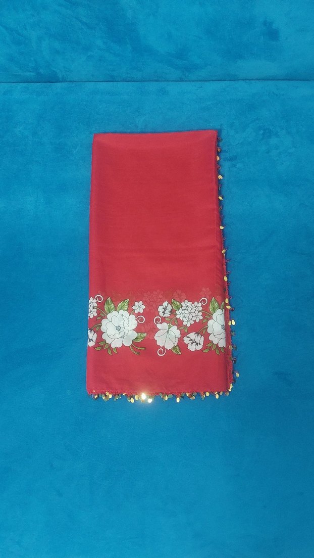 Çiçek Desenli Kırmızı Kadın Fular - Görsel 4