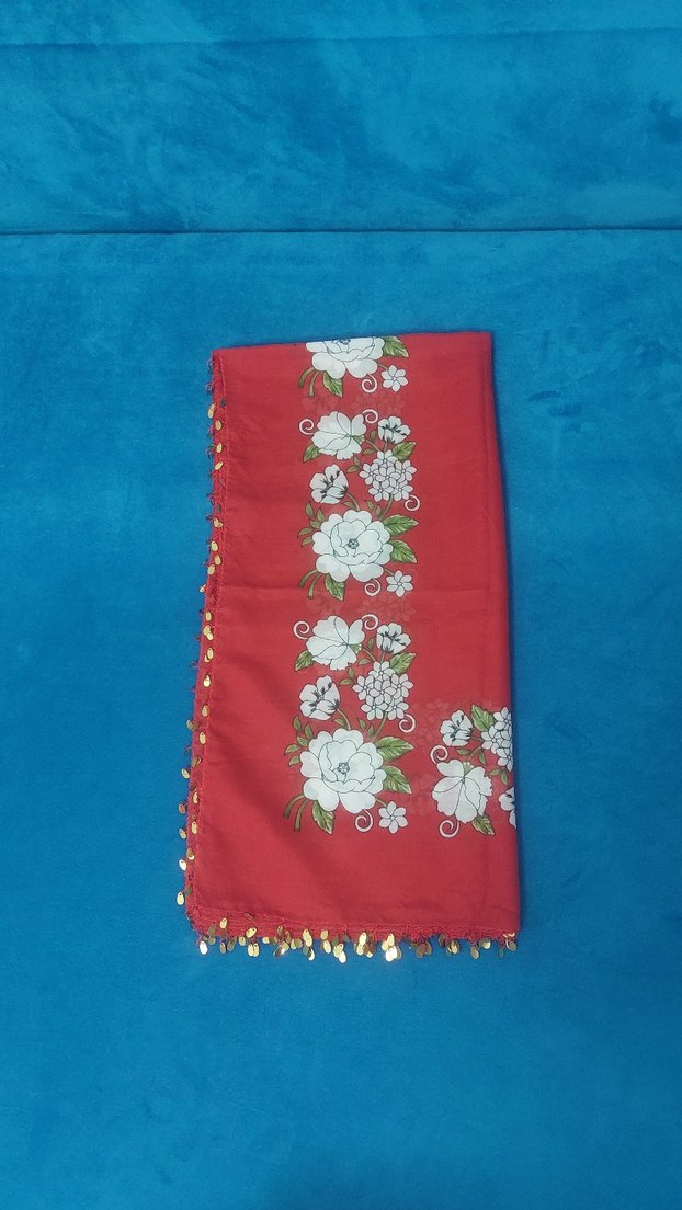 Çiçek Desenli Kırmızı Kadın Fular - Görsel 5