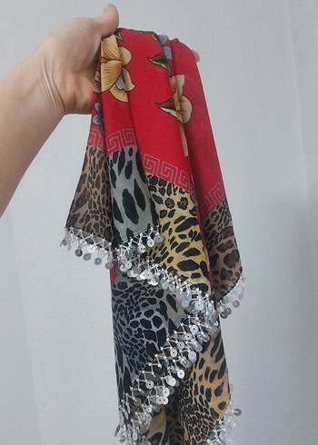 Dantel Detaylı Kırmızı Kadın Fular - Görsel 7