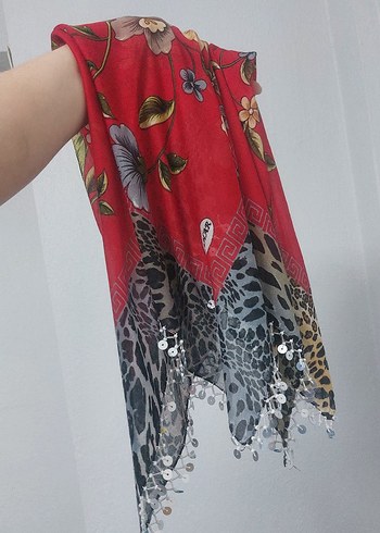 Dantel Detaylı Kırmızı Kadın Fular - Görsel 6