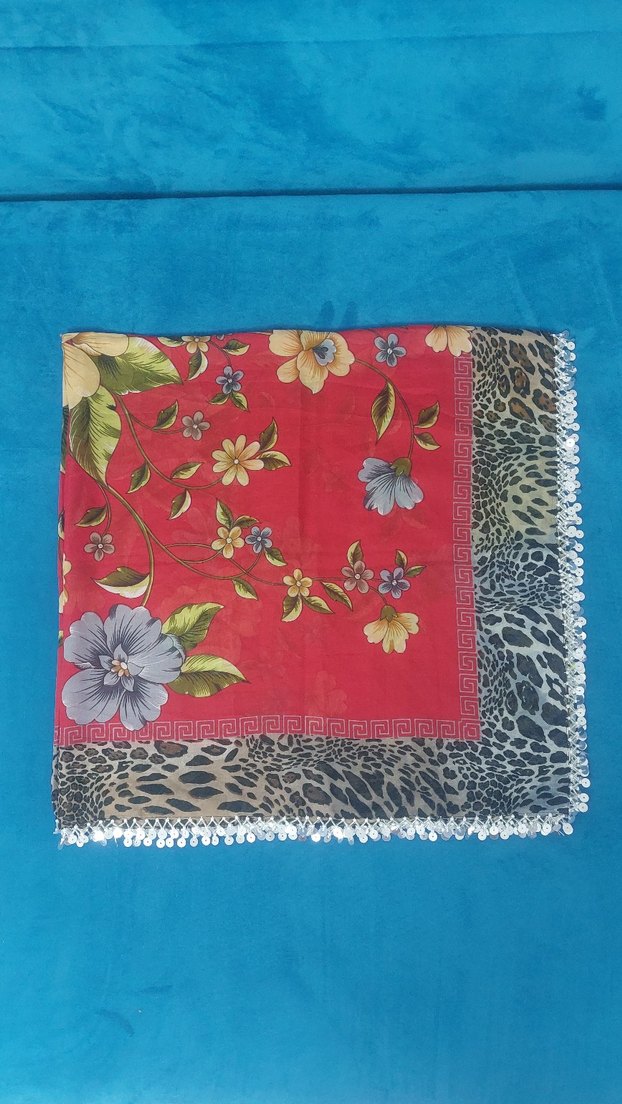 Dantel Detaylı Kırmızı Kadın Fular - Görsel 3