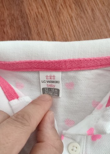12-18 Ay Beden pembe Renk Kız Çocuk Pembe Puantiyeli Yakalı Tişört