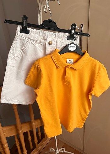 Defacto Erkek Çocuk Sarı Kısa Kollu Polo Tişört ve beyaz şort