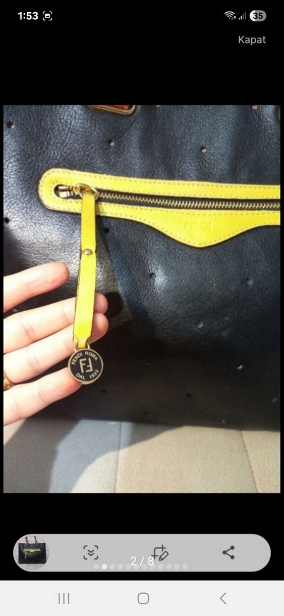 Siyah Deri Kadın Çanta Fendi marka - Görsel 2