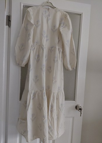 Beyaz Keten Uzun Elbise - Görsel 4