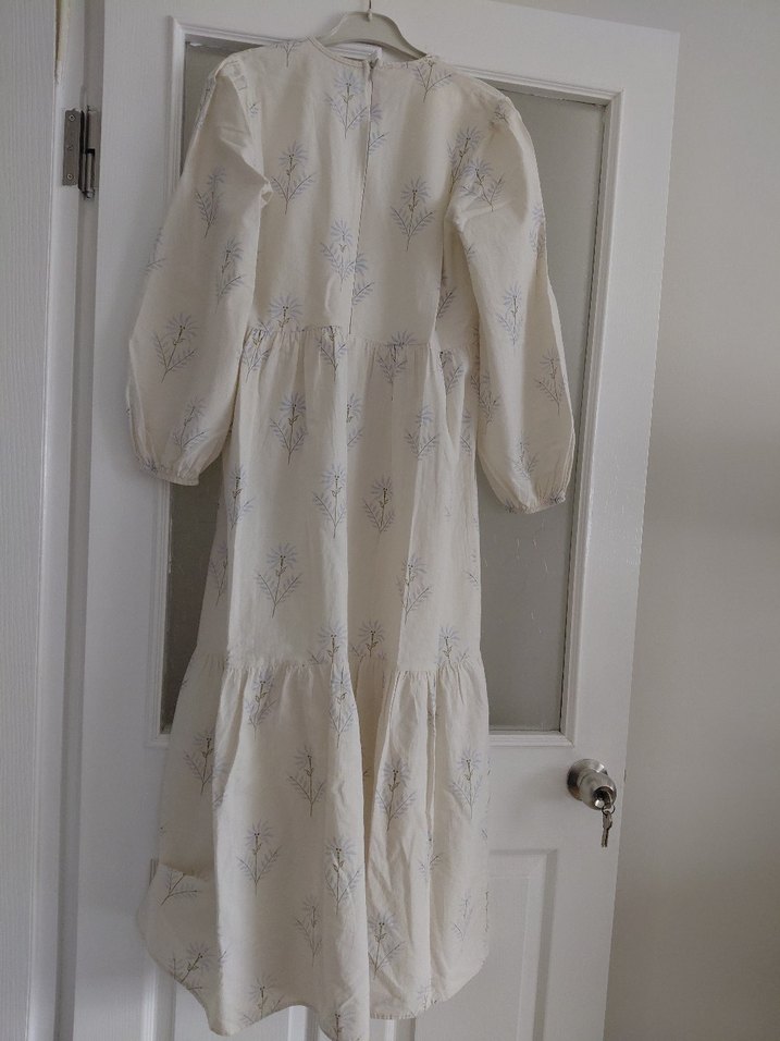 Beyaz Keten Uzun Elbise - Görsel 4