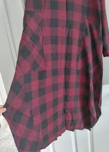 Bordo Ekose Desenli Uzun Rahat Elbise tunik - Görsel 2