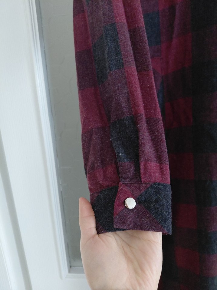 Bordo Ekose Desenli Uzun Rahat Elbise tunik - Görsel 4