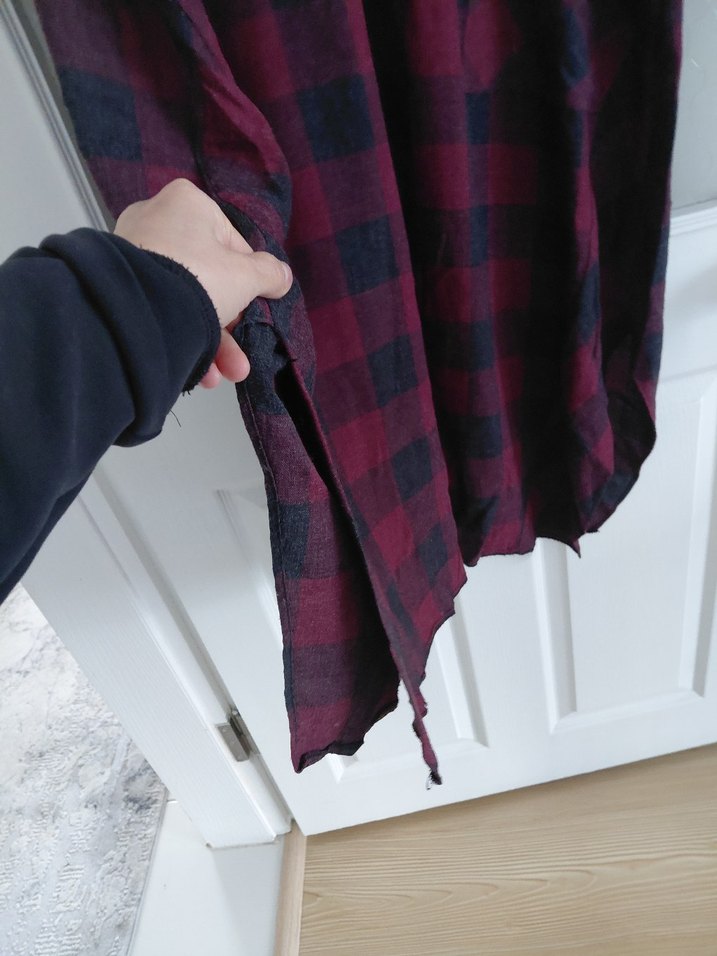 Bordo Ekose Desenli Uzun Rahat Elbise tunik - Görsel 3