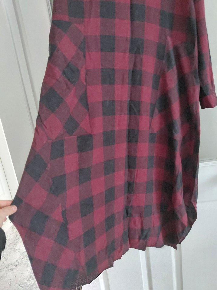 Bordo Ekose Desenli Uzun Rahat Elbise tunik - Görsel 2