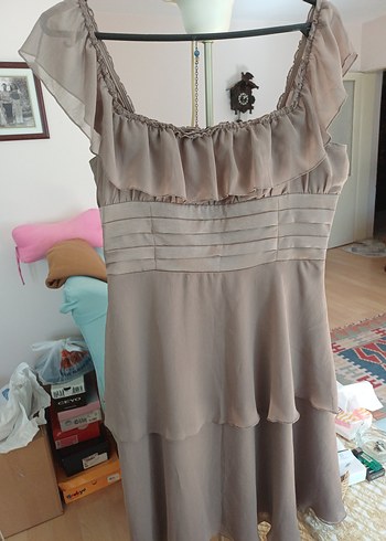 Vizon Fırfırlı Kare Yaka Midi Abiye Elbise - Görsel 9