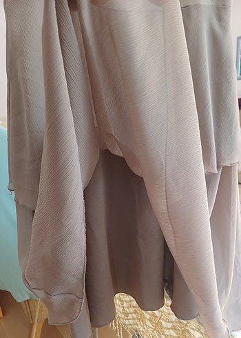 Vizon Fırfırlı Kare Yaka Midi Abiye Elbise - Görsel 3