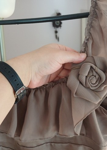 Vizon Fırfırlı Kare Yaka Midi Abiye Elbise - Görsel 5