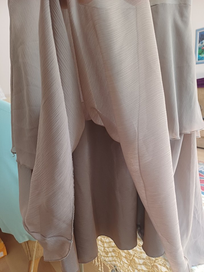 Vizon Fırfırlı Kare Yaka Midi Abiye Elbise - Görsel 3