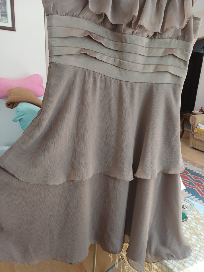 Vizon Fırfırlı Kare Yaka Midi Abiye Elbise - Görsel 2