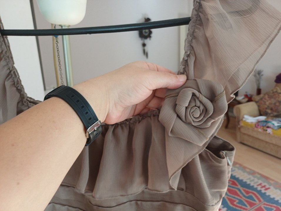 Vizon Fırfırlı Kare Yaka Midi Abiye Elbise - Görsel 5