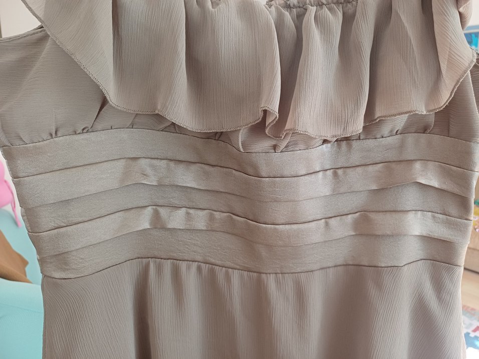 Vizon Fırfırlı Kare Yaka Midi Abiye Elbise - Görsel 4