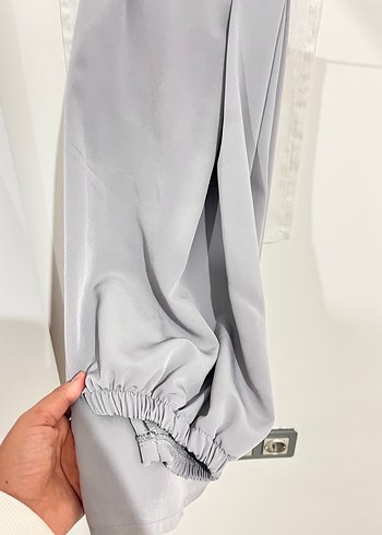 40 Beden gri Renk Gri Uzun Fırfırlı Kadın Elbise