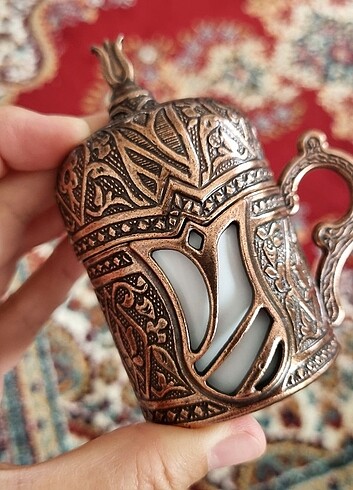 Osmanlı motifli bakır 6lı kahve fincan takımı
