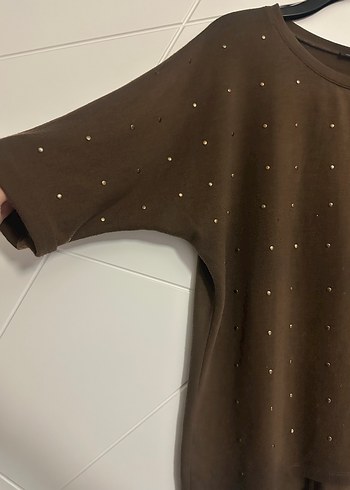l Beden Batik-Düğmeli Kısa Kollu Kadın Triko Bluz