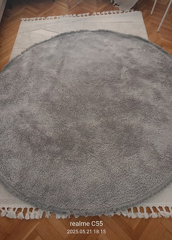 Gri Peluş Yuvarlak Halı