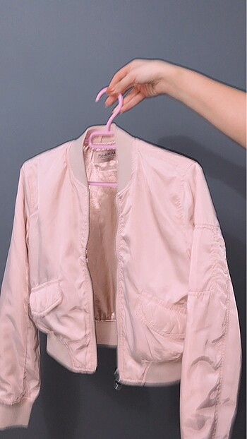 Pembe bomber ceket