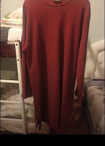 xxl Beden bordo Renk Aksesuar Detaylı Tunik 
