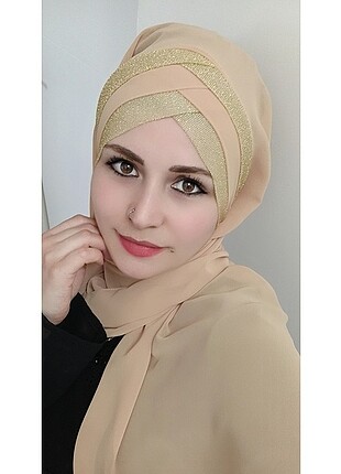 Üç bantlı simli trend şal Gold