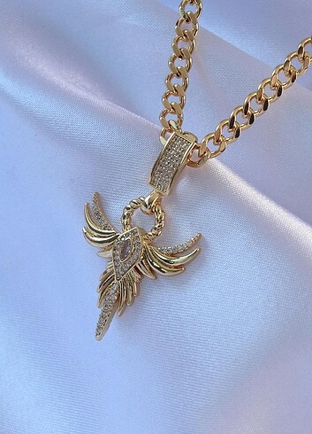 316L Çelik Gold Renk Zirkon Taşlı Anka Kuşu Model Kolye
