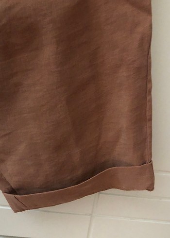 Kahverengi Keten Kadın Pantolon - Görsel 2