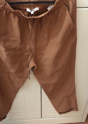 Kahverengi Keten Kadın Pantolon - Görsel 4