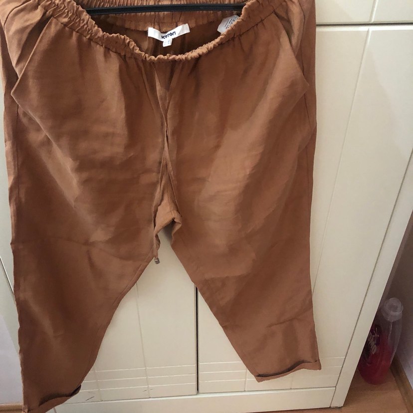 Kahverengi Keten Kadın Pantolon - Görsel 4