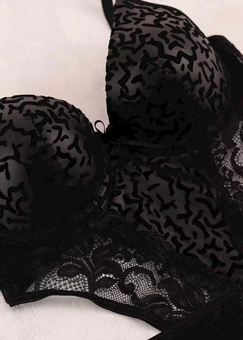 Siyah Desenli Gotik Mini Sütyen - Görsel 2